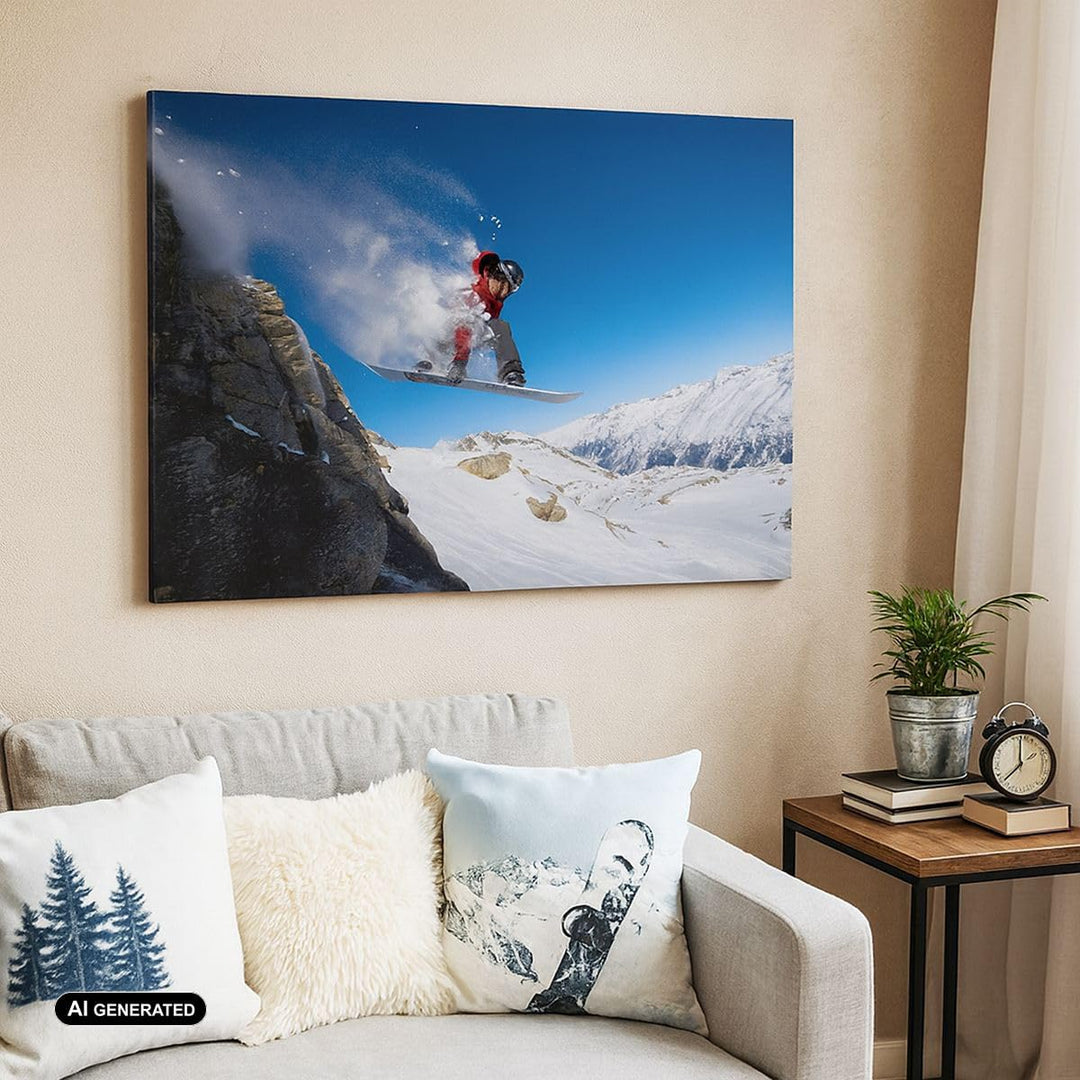 Bilder auf Leinwand 100x70cm Leinwandbild Snowboard Winter Berg Gipfel Gross Wanddeko Bild Schlafzim