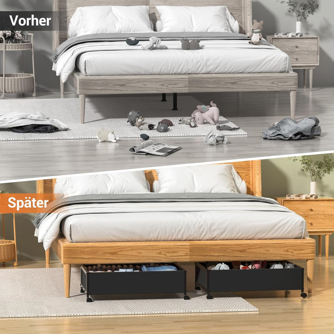 Unterbett Aufbewahrungsbox, 2 Stück Unterbettkommode mit Rollen, Metallrahmen Unterbett Aufbewahrung