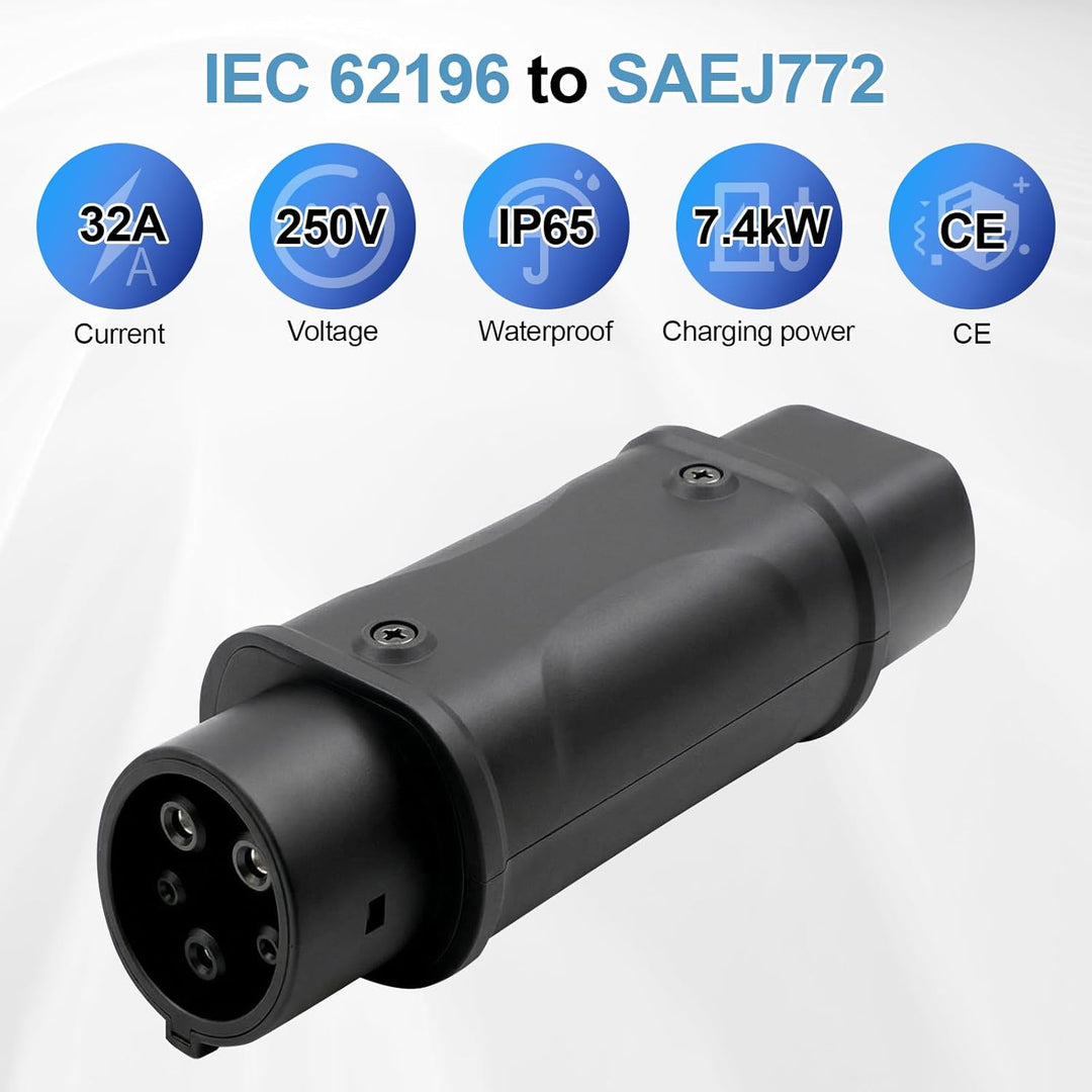 Typ 2 auf Typ 1 EV Ladeadapter, Max32A, 250 V, 7.4 kW IEC 62196 auf SAE J1772 Ladeadapter für Elektr