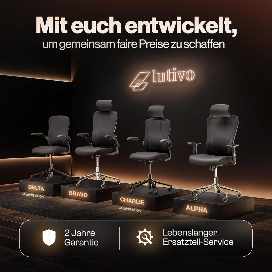 LUTIVO Alpha Bürostuhl ergonomisch [ORIGINAL] Schreibtischstuhl ergonomisch mit 11 Komfort-Einstellu