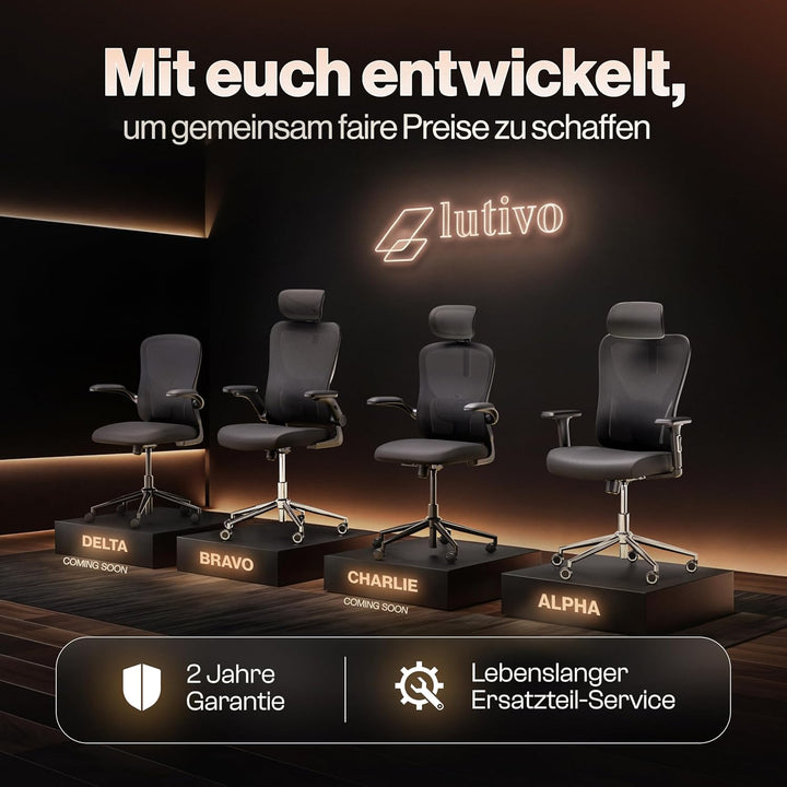 LUTIVO Alpha Bürostuhl ergonomisch [ORIGINAL] Schreibtischstuhl ergonomisch mit 11 Komfort-Einstellu
