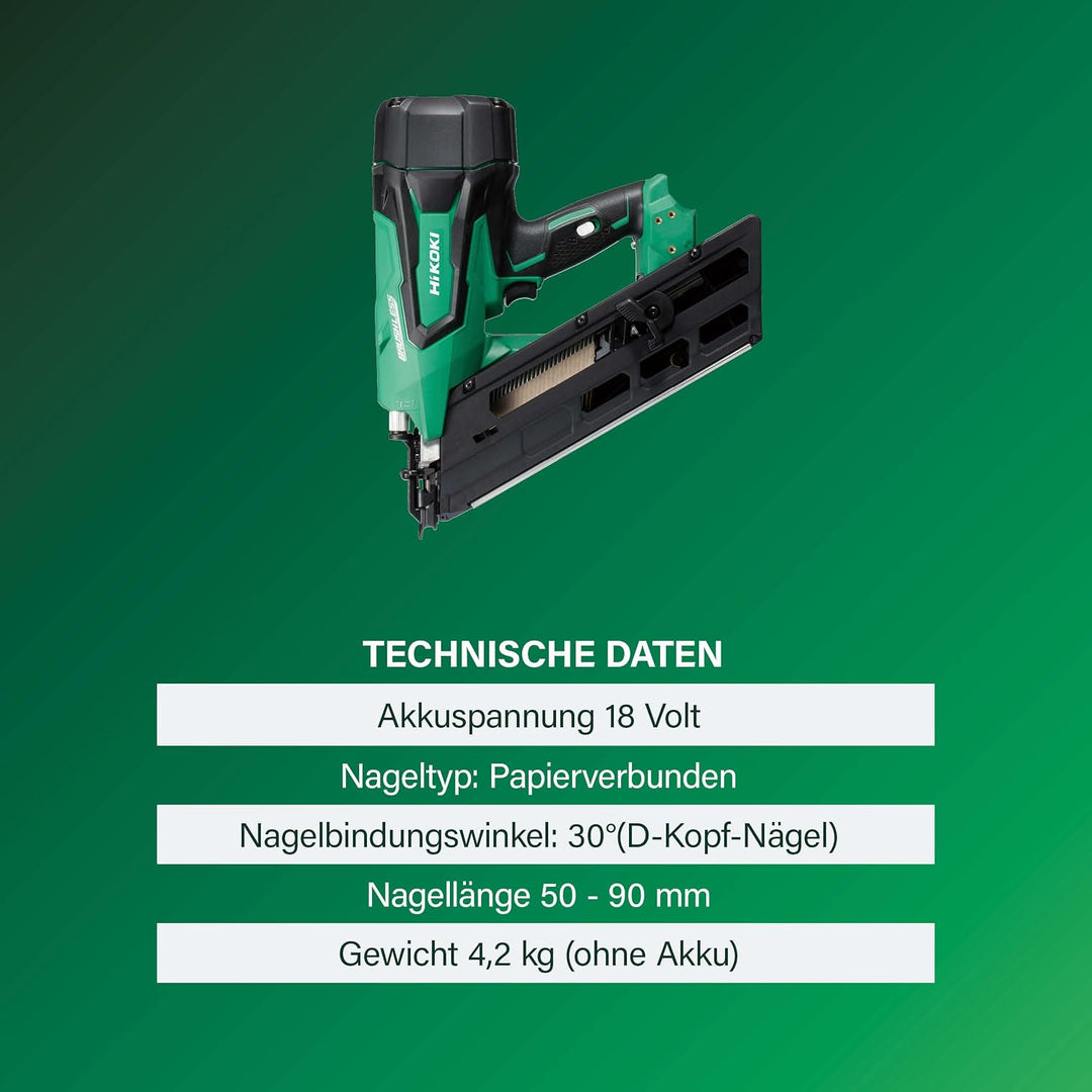 HiKOKI Akku Streifen Nagler 34° NR1890DBCL (18V, Li-Ion, Brushless, 120J, Schutzbrille, Air-Spring-D