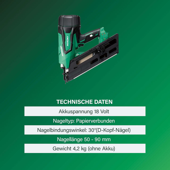 HiKOKI Akku Streifen Nagler 34° NR1890DBCL (18V, Li-Ion, Brushless, 120J, Schutzbrille, Air-Spring-D