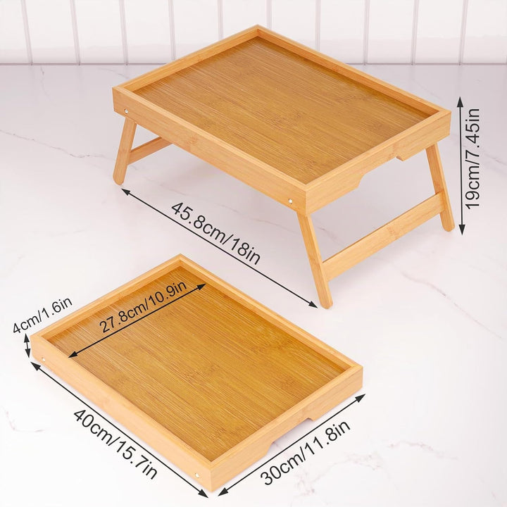 2er Pack Betttablett mit klappbaren Beinen, Bambus Frühstückstabletts, Serviertablett Betttisch für