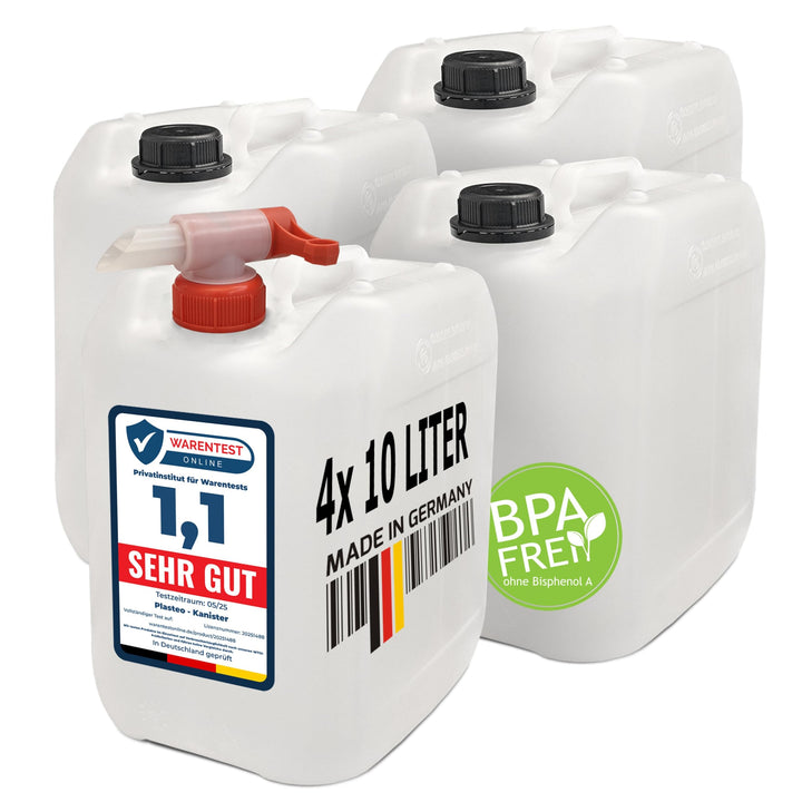 plasteo® 10L Getränke- Wasserkanister Natur | Lebensmittelecht | Hergestellt in DE | UN-Zulassung |