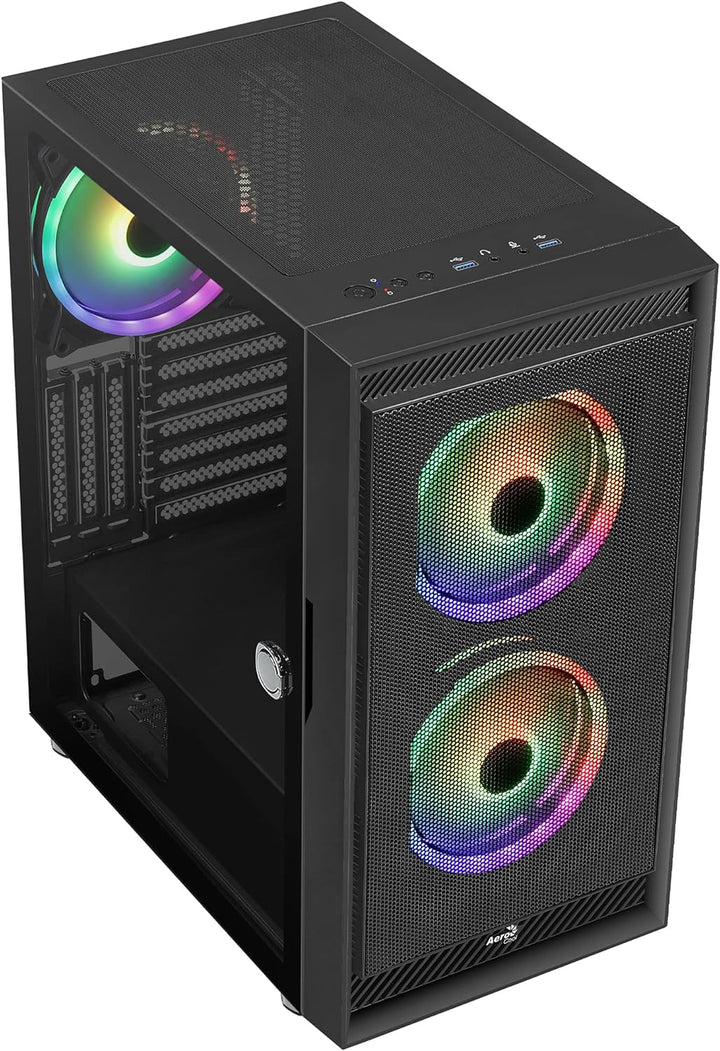 Aerocool Graphite ARGB ATX Mid Tower Case, Tempered Glass Side Panel, 3x 14cm ARGB Fans, Black Schwa