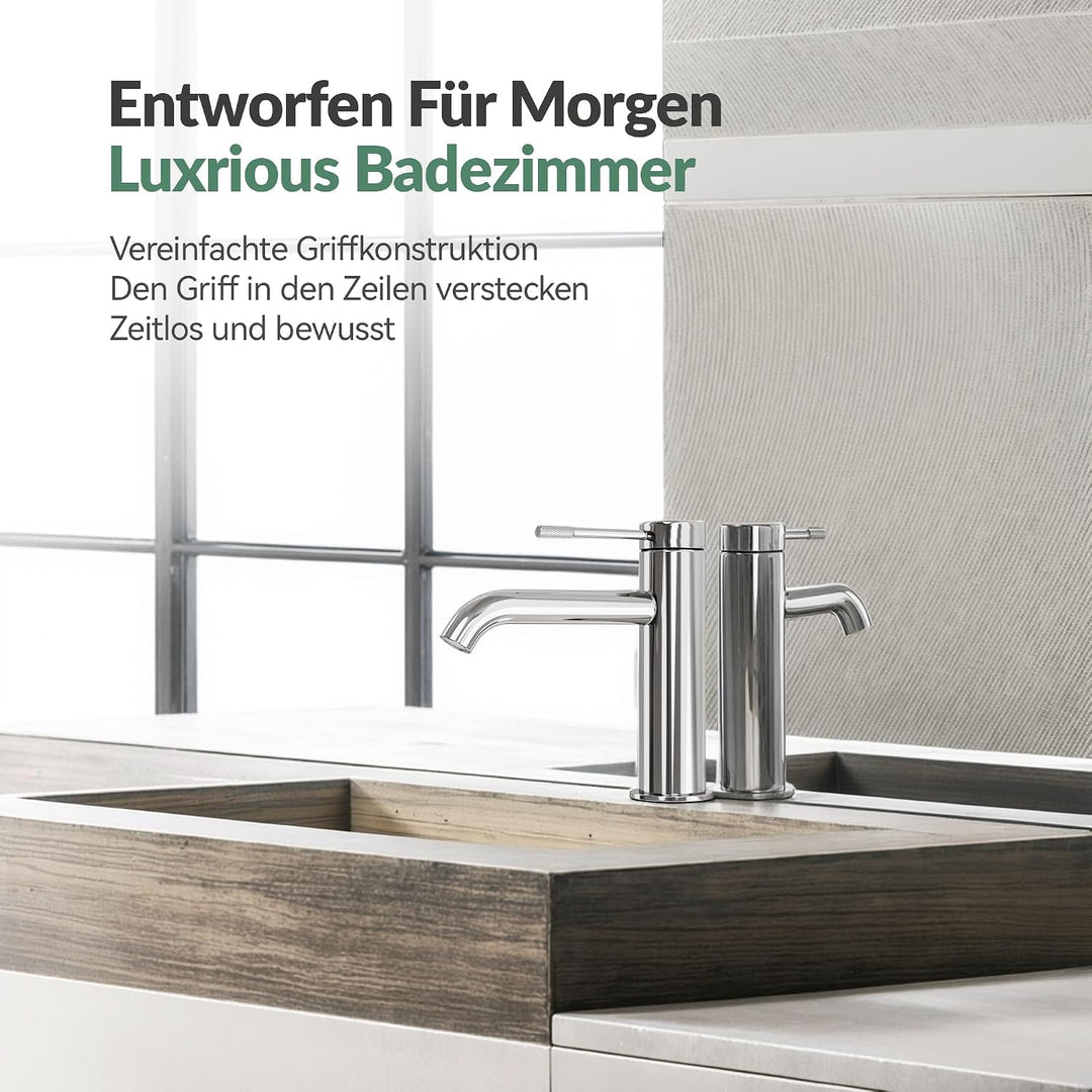ALPHA HOME Wasserhahn Bad, Waschtischarmatur mit Anschlussschlauch Waschbecken Armaturen Chrom Matt