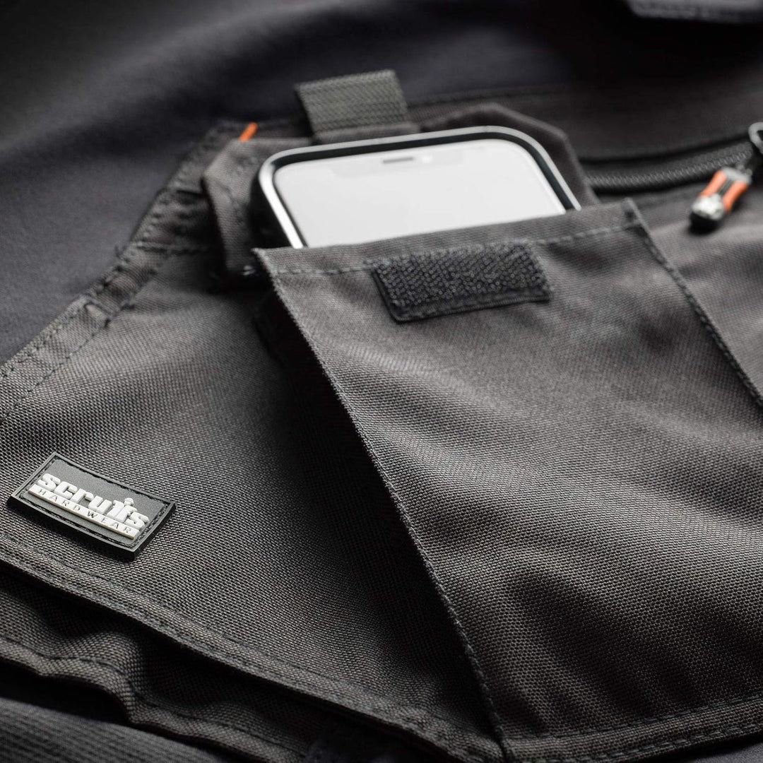 Scruffs Arbeitshose mit Holstertaschen „Pro Flex Plus“ Schwarz 36W Lang, Schwarz 36W Lang