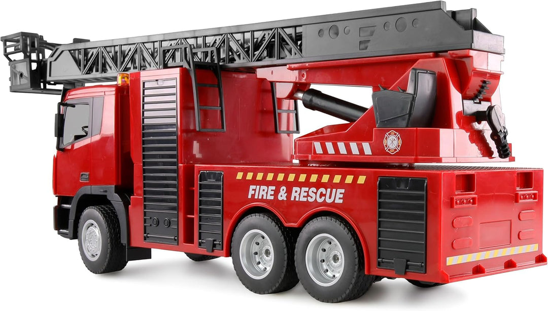 Amewi Feuerwehr Drehleiterfahrzeug 1:18 RTR ferngesteuert RC Kinder 8 Jahre, Rot