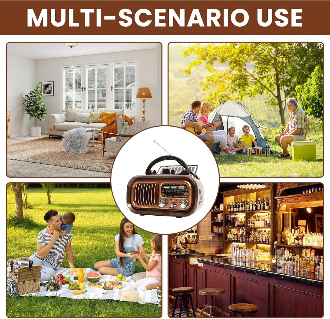 Retro Radio mit Bluetooth: AM/FM/SW Radio, Nostalgie Ra dio mit Solarladefunktion + 5W-Lautsprecher,