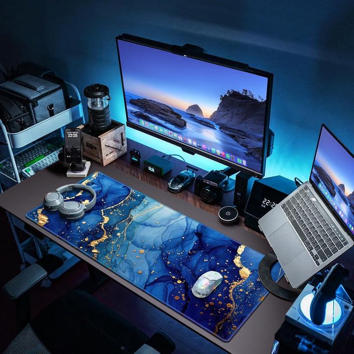 Abetcabe Mauspad XXL, Mousepad 900 x 400mm, Marmor Mauspad Gaming gross Vernähte Kanten WassXerdicht