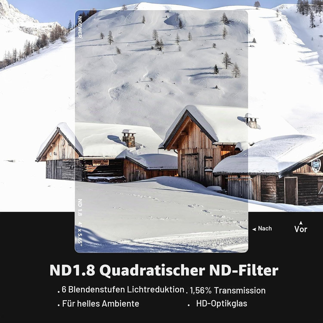NEEWER 2 Pack ND0.9/1.8 (3/6 Stops) Square ND Filter, 4" x5,65 Dual Sided 30 Multi Nano Coated Cinem