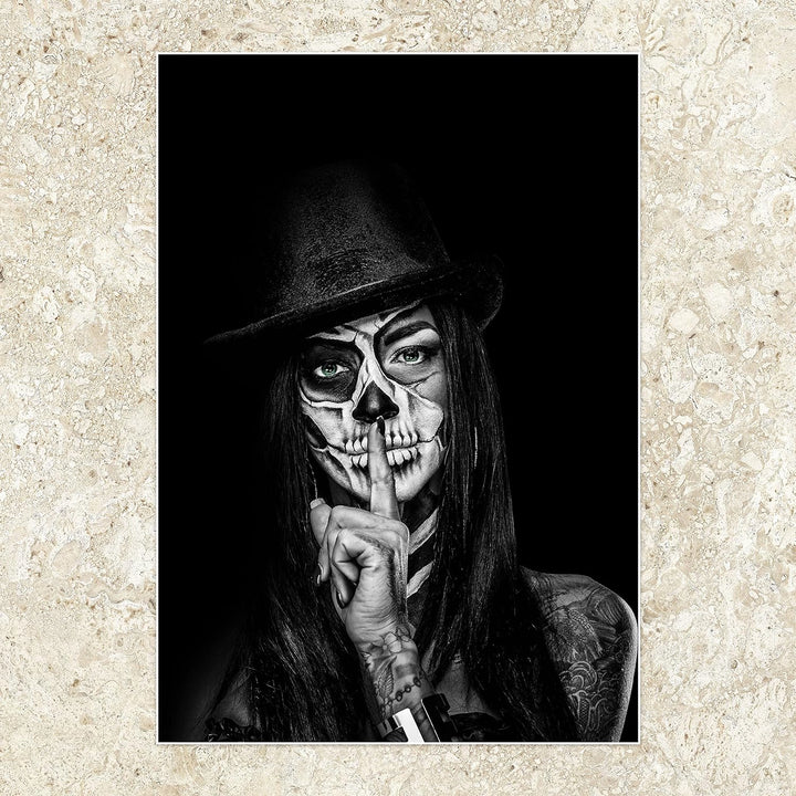 wandmotiv24 Poster als Wanddeko, Grösse 100x70cm, Model mit Totenkopf Makeup, Schminke, Grüne Augen,