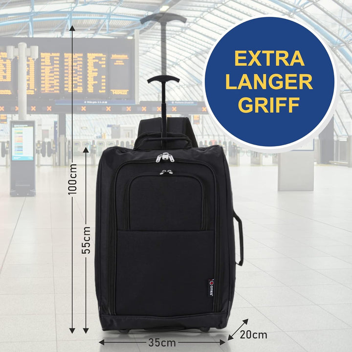 5 Cities 42L Handgepäck Trolley Koffer Rucksäck 2-Rad Bordgepäck Schwarz, Schwarz