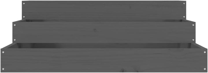 FIRBNUS Pflanzkübel Grau 78x78x27 cm Massivholz Kiefer Blumenkasten Treppenstufen-Design Gartenpflan