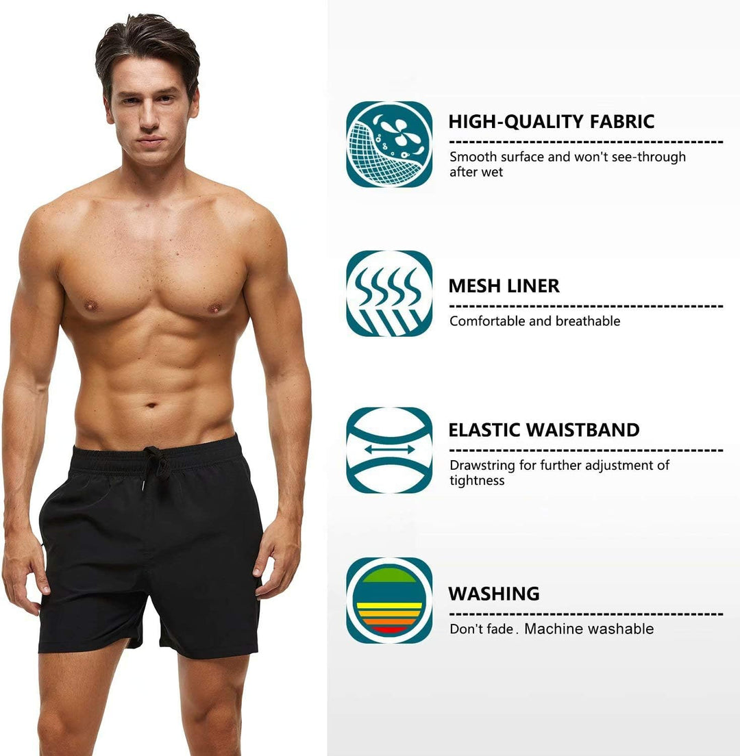 Tyhengta Men's Swim Trunks Quick Dry Beach Shorts with Zipper Pockets and Mesh Lining Schwarz 44, Sc