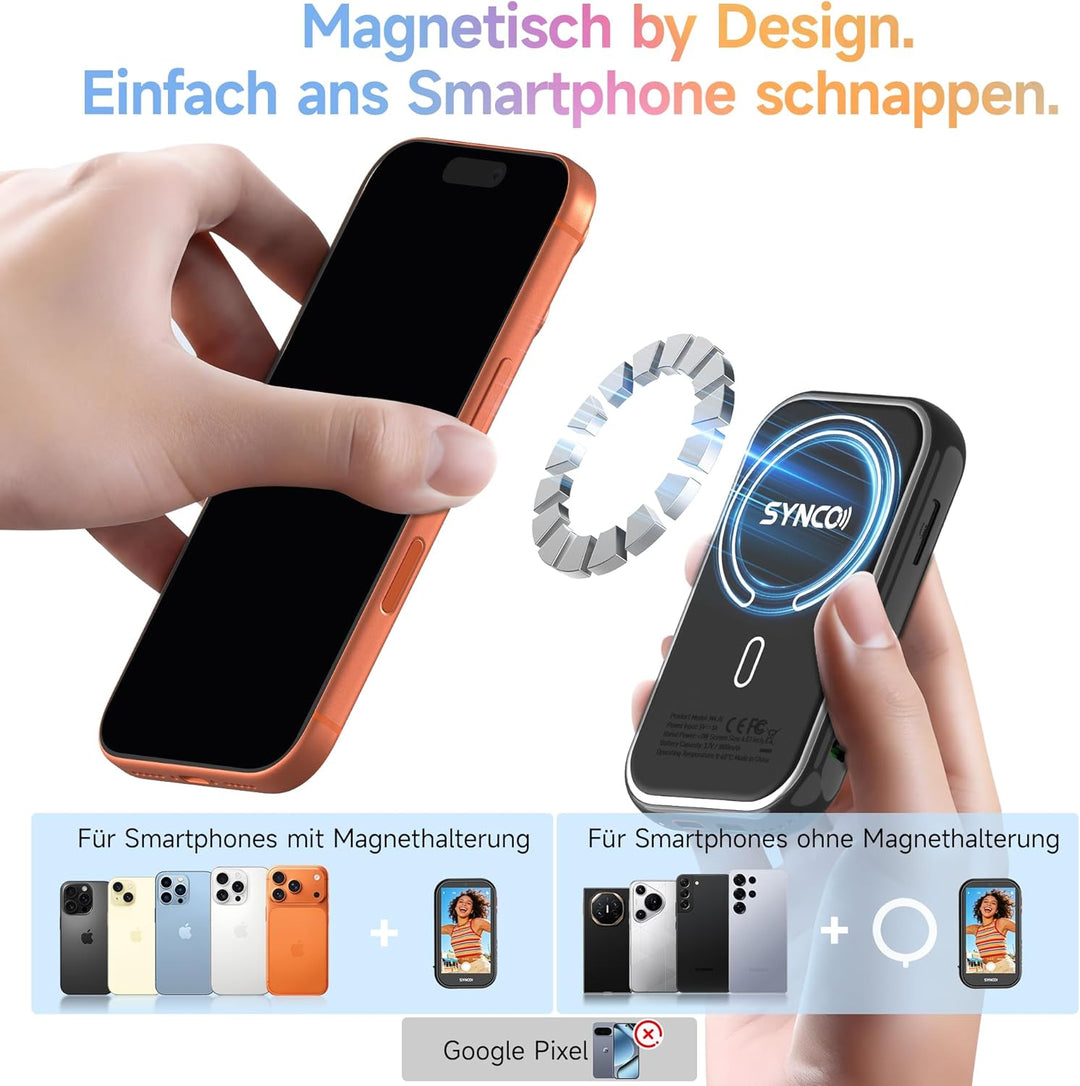 SYNCO XView M4 AI Handy Selfie Monitor mit Licht für iPhone 7-17 (Schwarz) | KI-Gestensteuerung, 4K