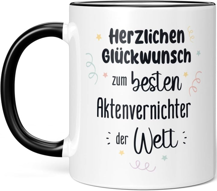 JUNIWORDS Tasse, Herzlichen Glückwunsch zum besten Aktenvernichter der Welt, Schwarz (7623843), Schw