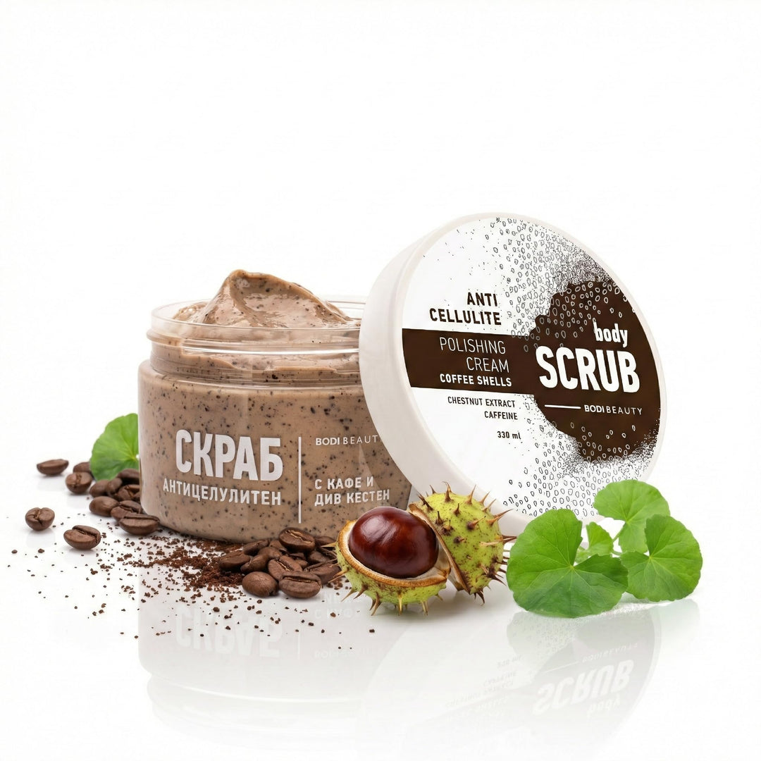 Anti-Cellulite Kaffee-Peeling & Body Scrub 330 ml – Koffein, Kaffeepartikel, Shea & Traubenkernöl, V