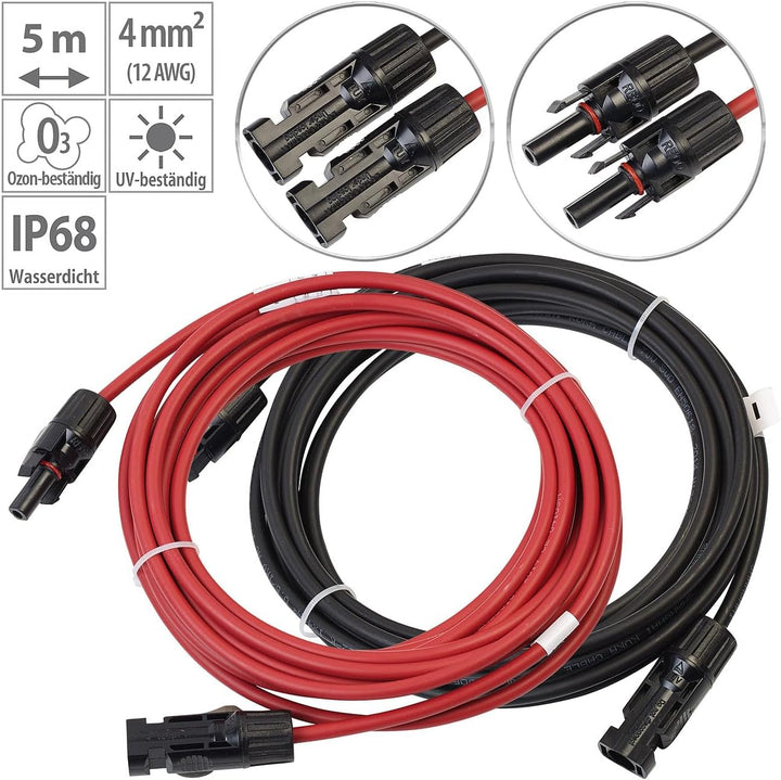 revolt Solarverlängerungskabel: Solar-Verlängerungskabel, MC4-kompatibel, 2X 4 mm² (12 AWG), 5 m, IP