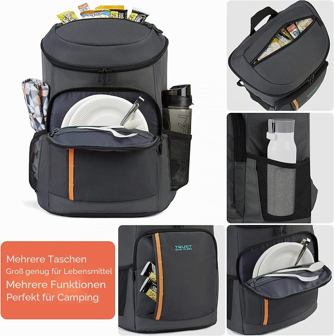 TOURIT Kühlrucksack Leichter Rucksack 28L mit Flaschenöffner Hält 30 Dosen Dunkelgrau, Dunkelgrau