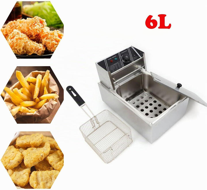 Edelstahl Elektrische Friteuse 6L 2500W Profi Küche Kaltzonen Fritteuse - Ideal für Pommes Frites, Z