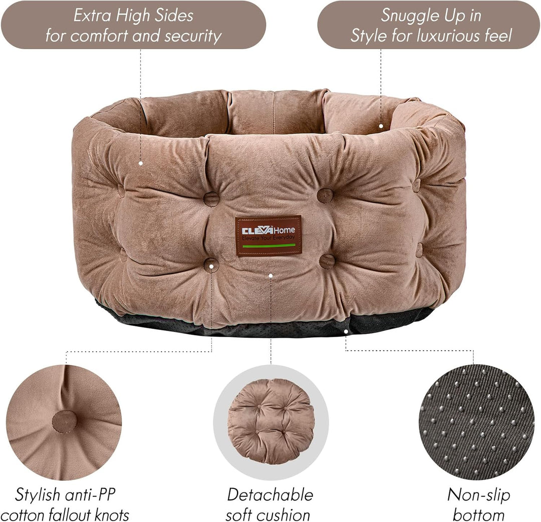 ClevaHome Deep Nest Katzenbett für Katzen bis 7 kg, Rundes Katzenbett für den Innenbereich mit Samto