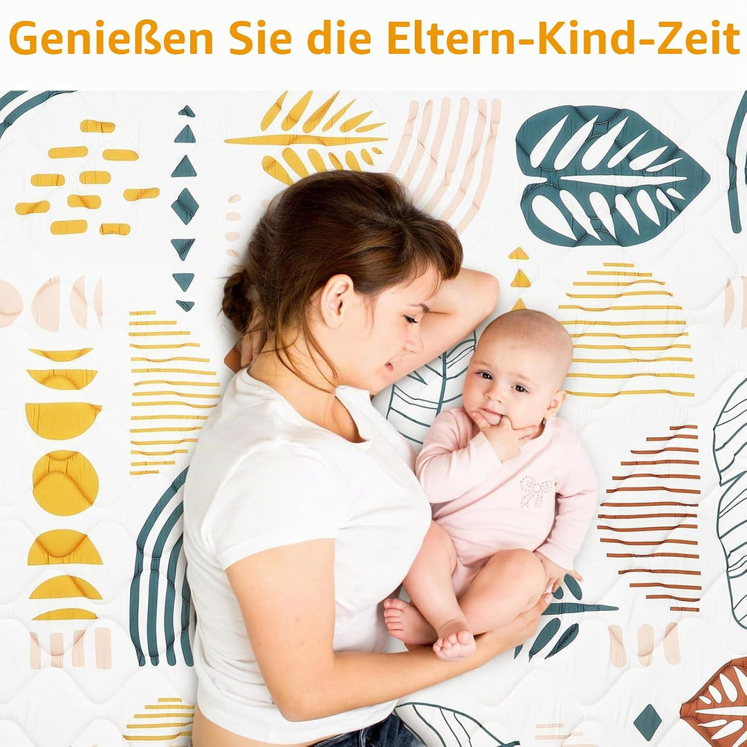 Spielmatte Baby 127×127cm mit Rutschfest, Extra Dicke 2cm Weiche Krabbelmatte Baby, Faltbar Krabbeld