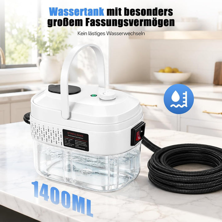 Dampfreiniger Handgerät, 1600W Handdampfreiniger mit 1.4L Tank Handdampfreiniger, Dampfdruck 3 Bar,