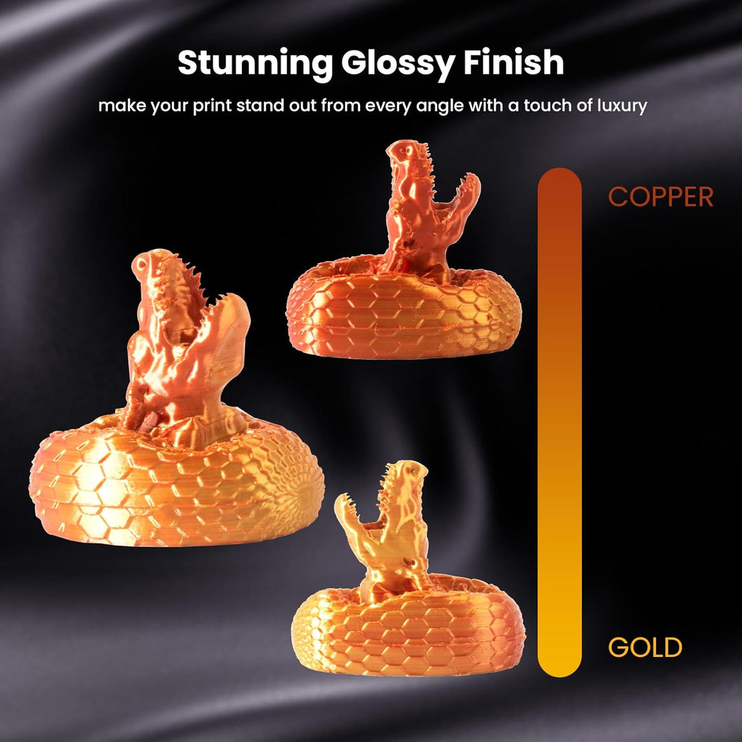 2-Farb Silk PLA Filament 1.75mm 1KG Gold Kupfer, Hochglänzende Oberfläche, Nahtlose Farbübergänge, S