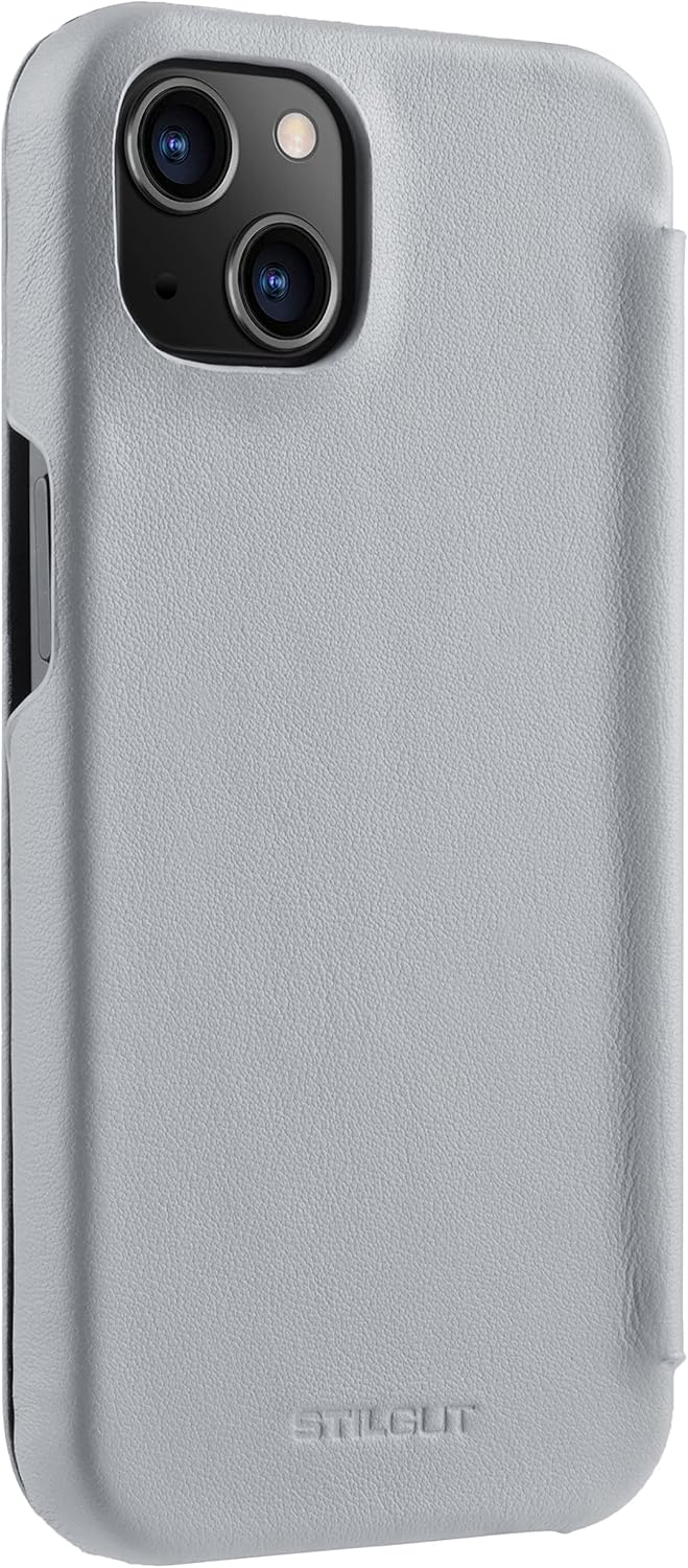 STILGUT Book Case kompatibel mit iPhone 13 Mini (5.4“) Hülle aus Leder zum Klappen, Klapphülle, Hand
