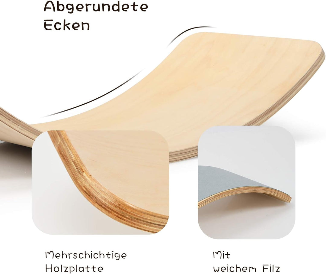 GOPLUS Balance Board Holz, Kurviges Board mit Filzunterseite, Balancierbrett für Kinder und Erwachse
