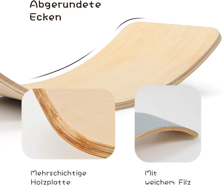 GOPLUS Balance Board Holz, Kurviges Board mit Filzunterseite, Balancierbrett für Kinder und Erwachse