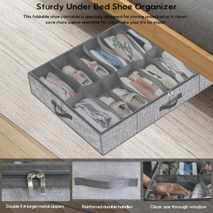 Onlyeasy MXDUBS16P2 Stabile Unterbett-Schuh-Organizer mit Griffen und transparentem Fenster (16 + 16