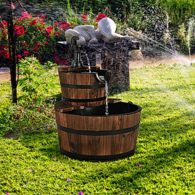 COSTWAY Brunnen Holz Gartenbrunnen Holzbrunnen Holzfass mit Wasserpumpe Ø 44,5cm