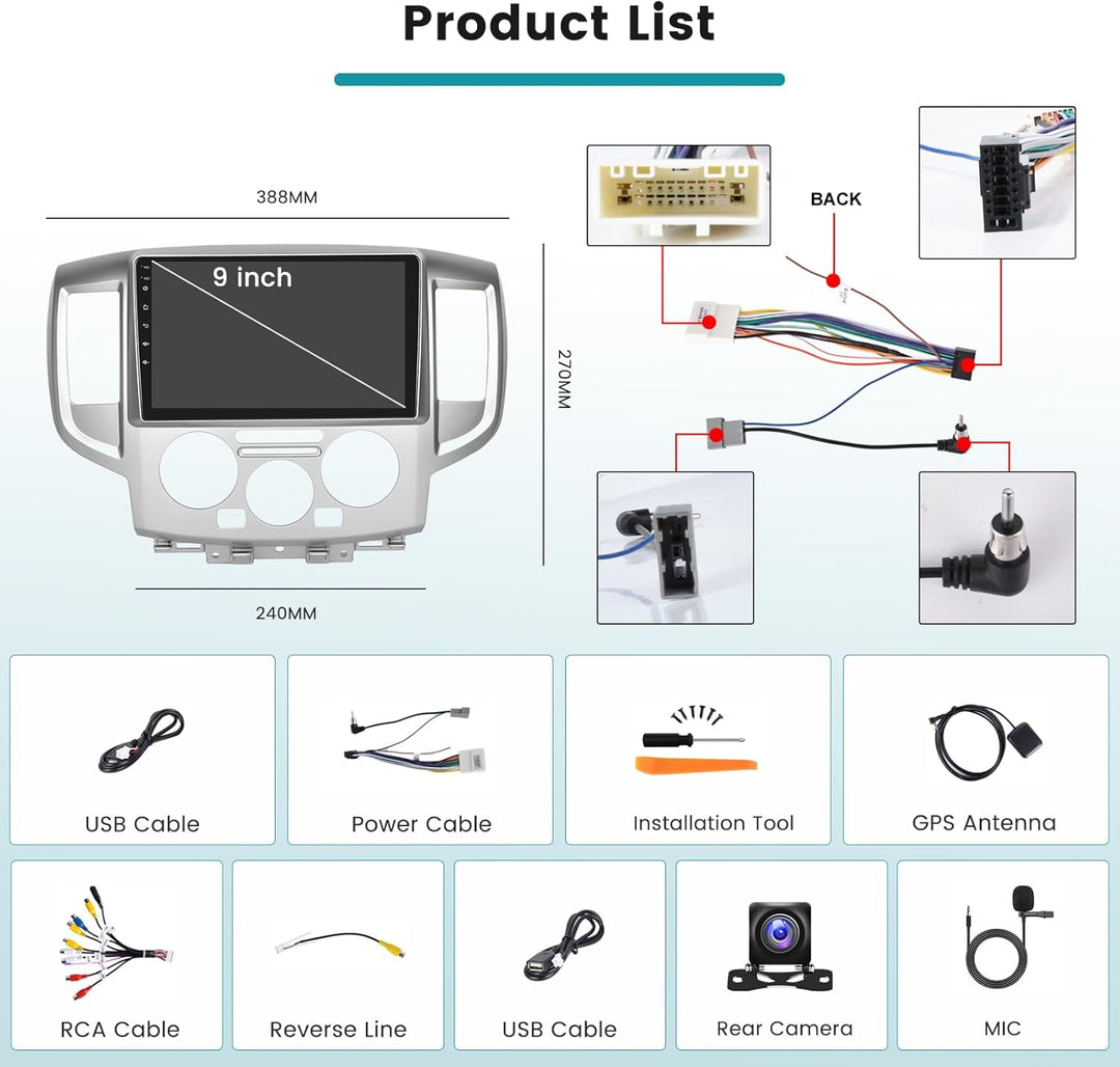 Hikity 2G+64G Android 15 Autoradio Für Nissan NV200 2014-2018 mit Wireless Carplay Android Auto, 9 Z