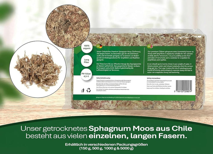 Sphagnum Moos für Terrarium und Orchideen aus Chile 1 x 1000 g 1x1000gr, 1x1000gr