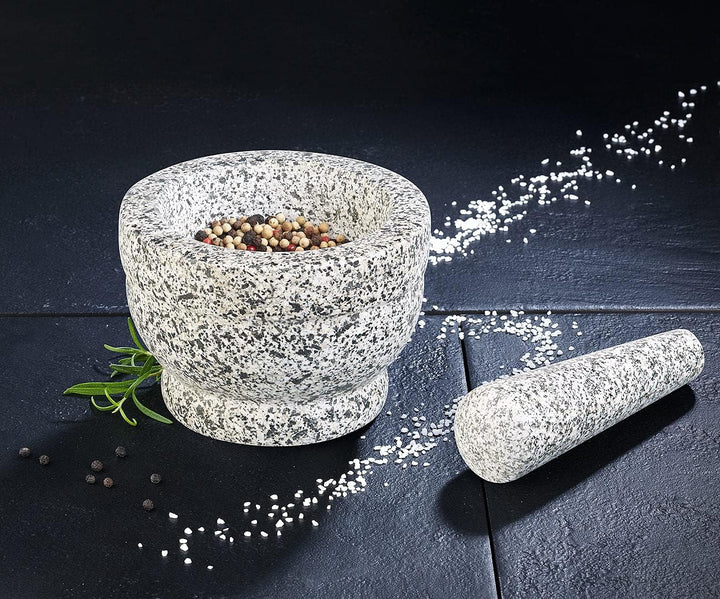 Rosenstein & Söhne Moerser: 2er-Set robuste Mörser mit Stösseln aus natürlichem Granit, Ø je 14 cm (