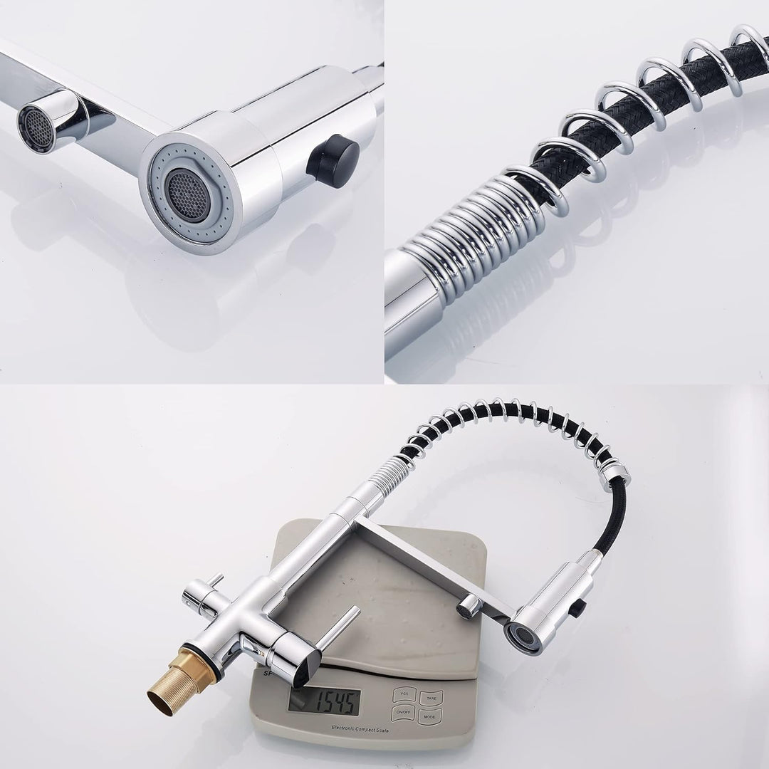 3 Wege Wasserhahn Küche, Ausziehbar Küchenarmatur, Spültischarmatur aus Messing, 3 in 1 Mischbatteri