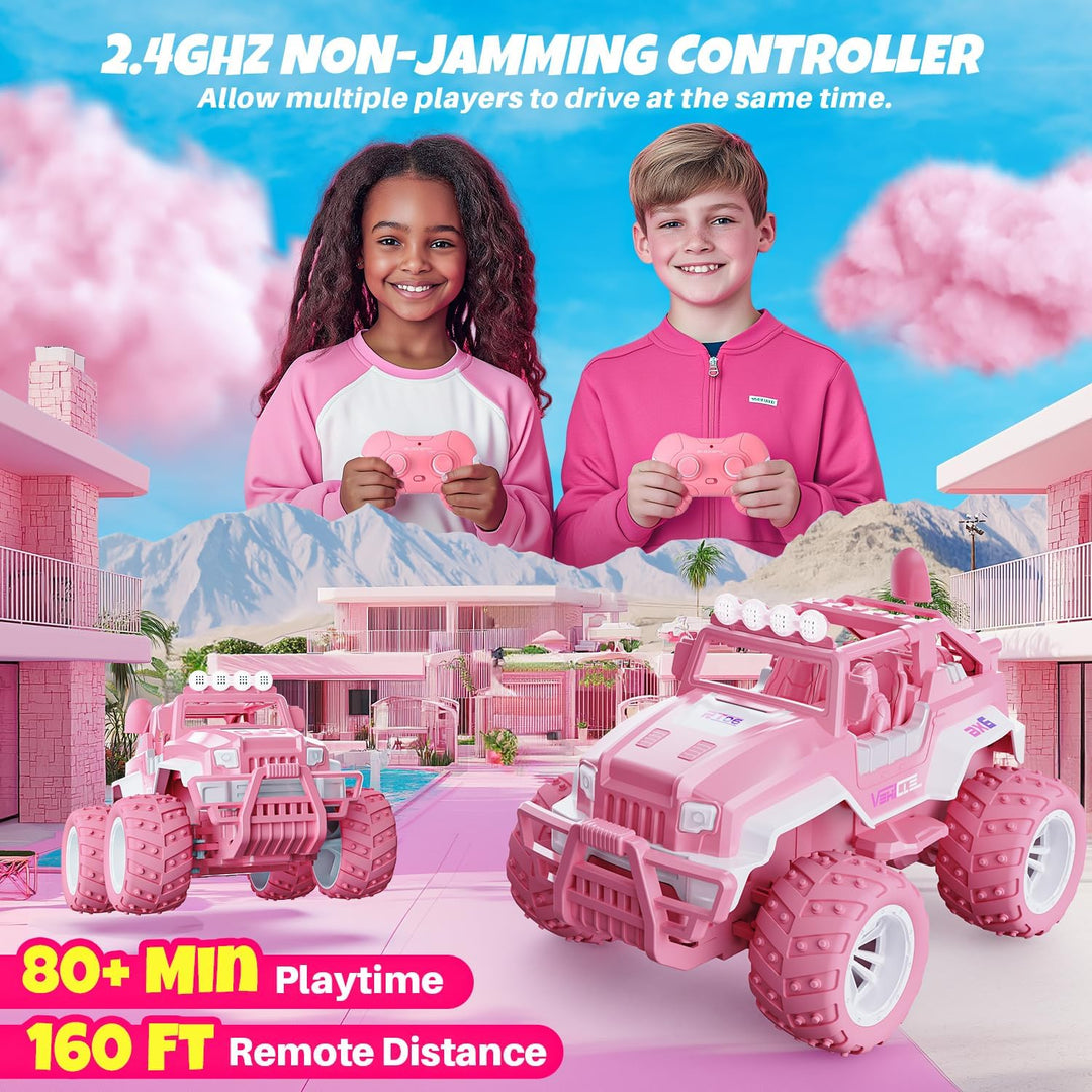 BEZGAR Ferngesteuertes Auto Rosa Jeep - 1:16 SUV Off-Road Auto mit 4 Windmühlen, 80 Min. Spielzeit,