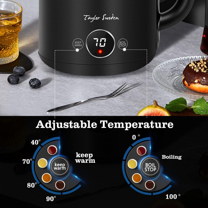 Taylor Swoden Wasserkocher mit Temperatureinstellung, 45°C-100°C, Retro Wasserkocher Edelstahl 1.7 L