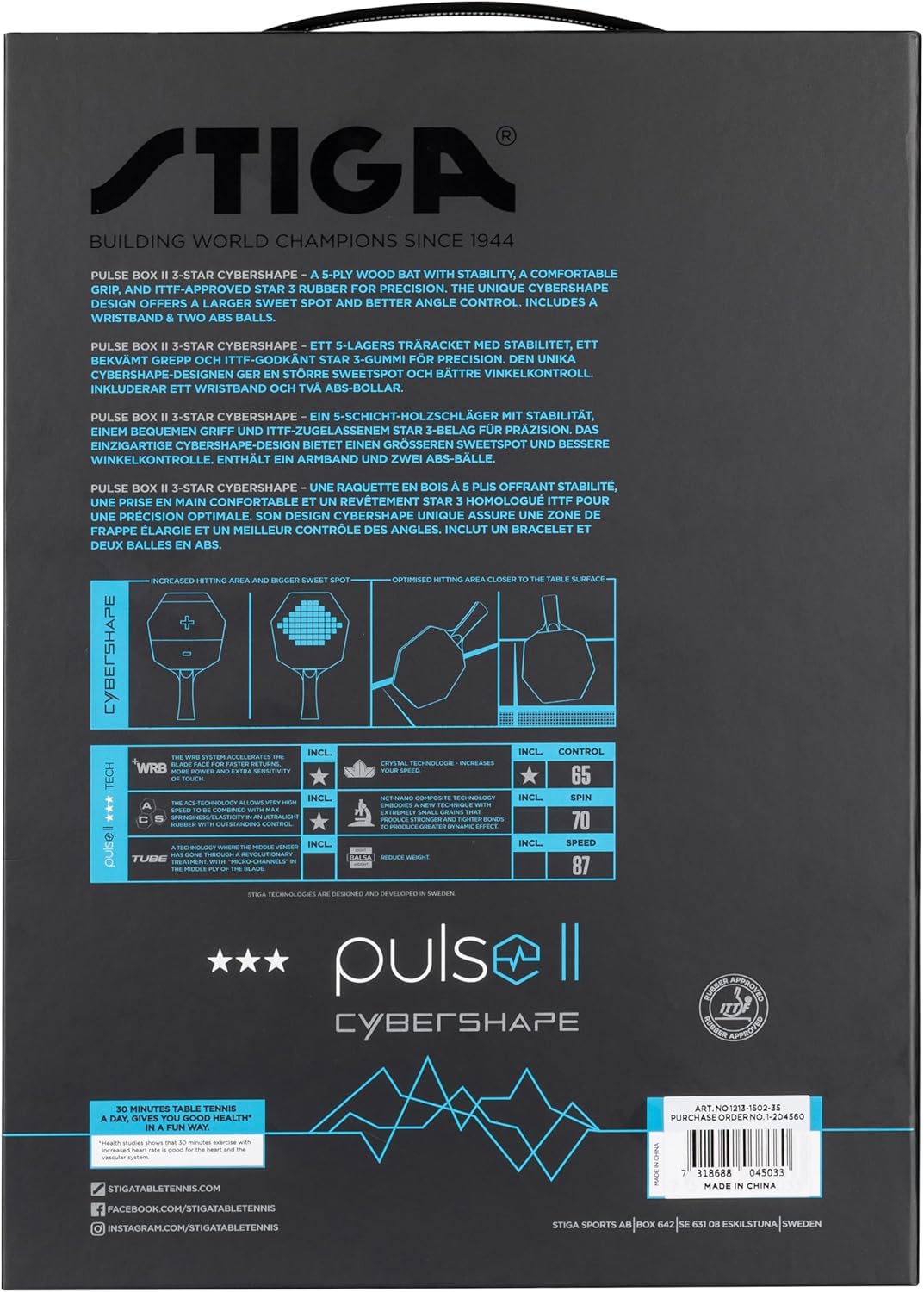 STIGA Tischtennis Set Pulse Box II 3-Star Cybershape - 3 Sterne ITTF-zugelassene Tischtennisschläger