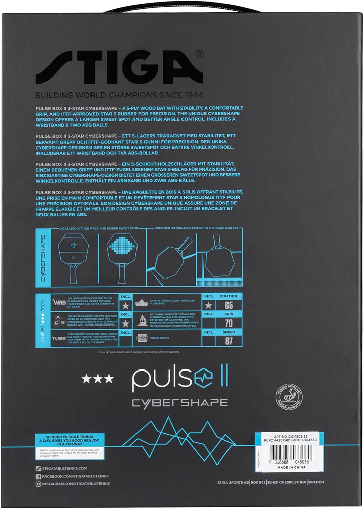 STIGA Tischtennis Set Pulse Box II 3-Star Cybershape - 3 Sterne ITTF-zugelassene Tischtennisschläger