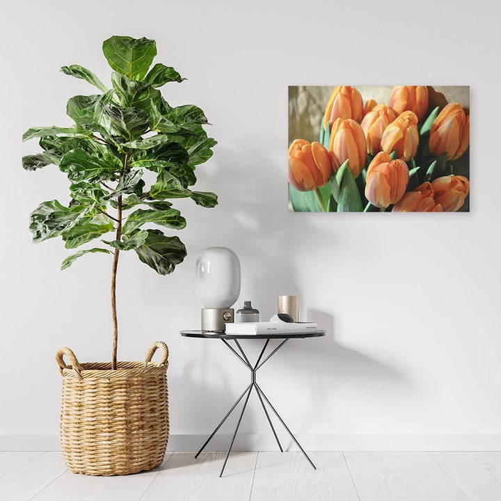 Feeby Leinwandbild Tulpen Bild Kunstdruck Pflanze Orange 70x50 cm Leinwandbild 70x50 cm Orange_B, Le
