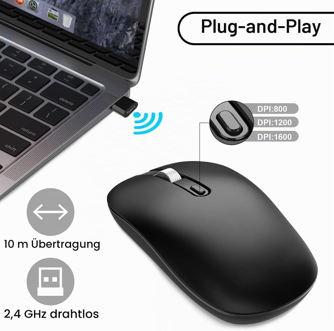 cimetech Maus Kabellos USB C, Slim Beidhändig 2.4G Leise Mini Maus Kabellos 3 DPI Einstellbar Silent