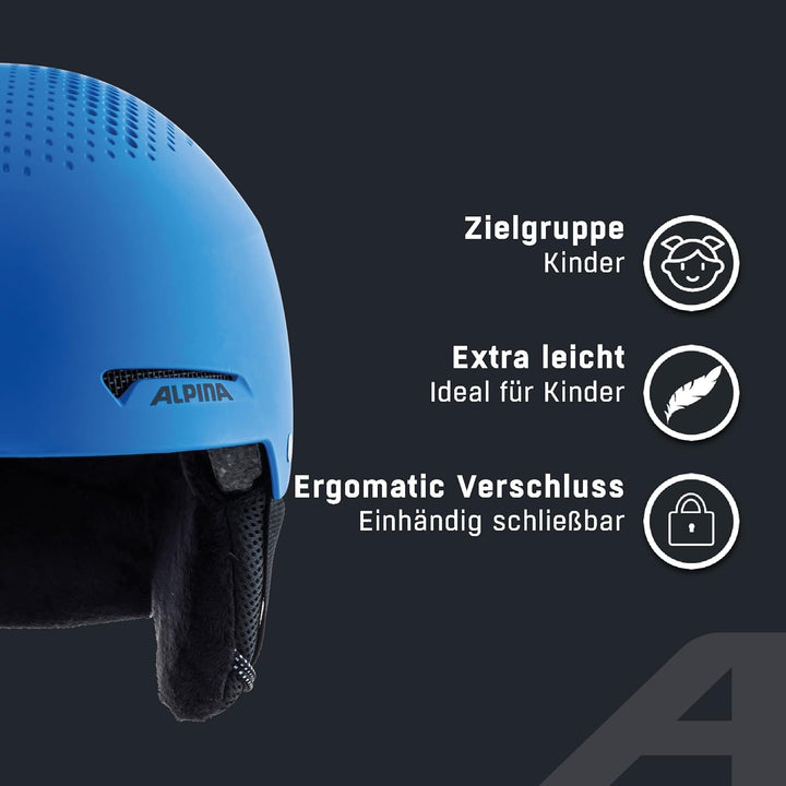 ALPINA ZUPO - Sicherer, Stossabsorbierender, Belüfteter & Schlagfester Skihelm Für Kinder blue matt