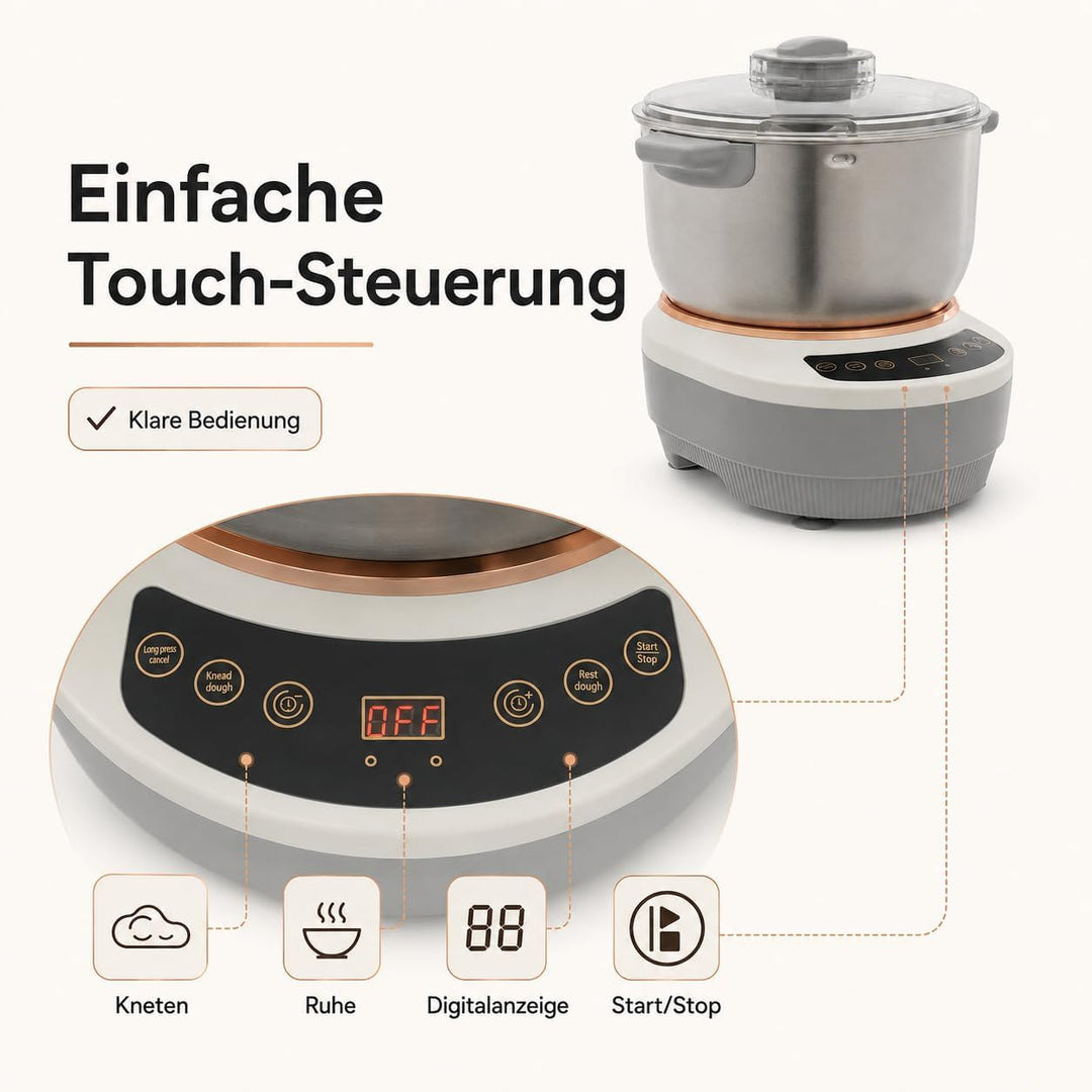 7L Vollautomatische Teigmaschine, Teigknetmaschine mit 45 ℃ Konstante Temperatur Fermentfunktion Ein