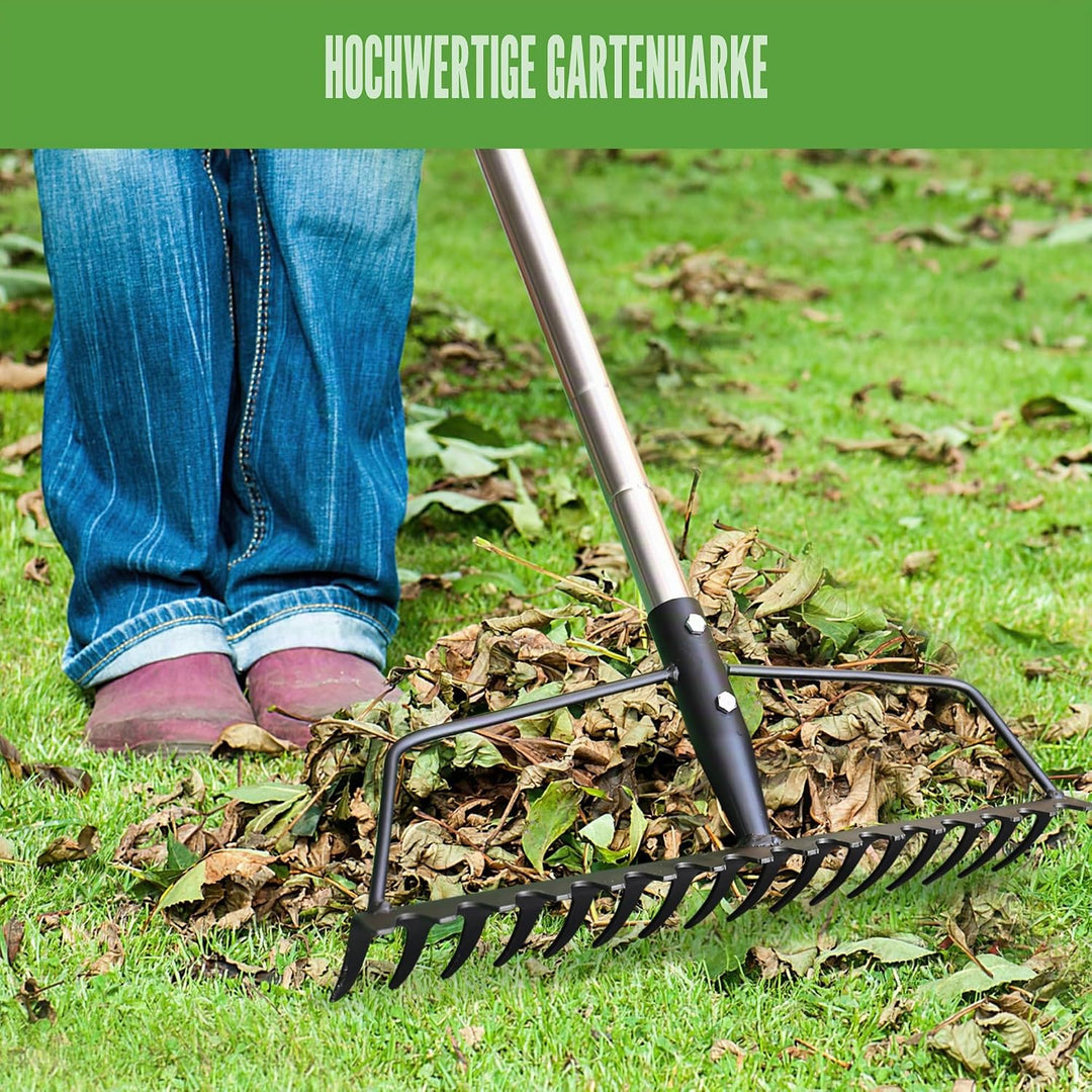 YEELOR Gartenrechen, Karbonstahl, Stabiler und robuster Karbonrechen, Bogenrechen mit verstellbarem