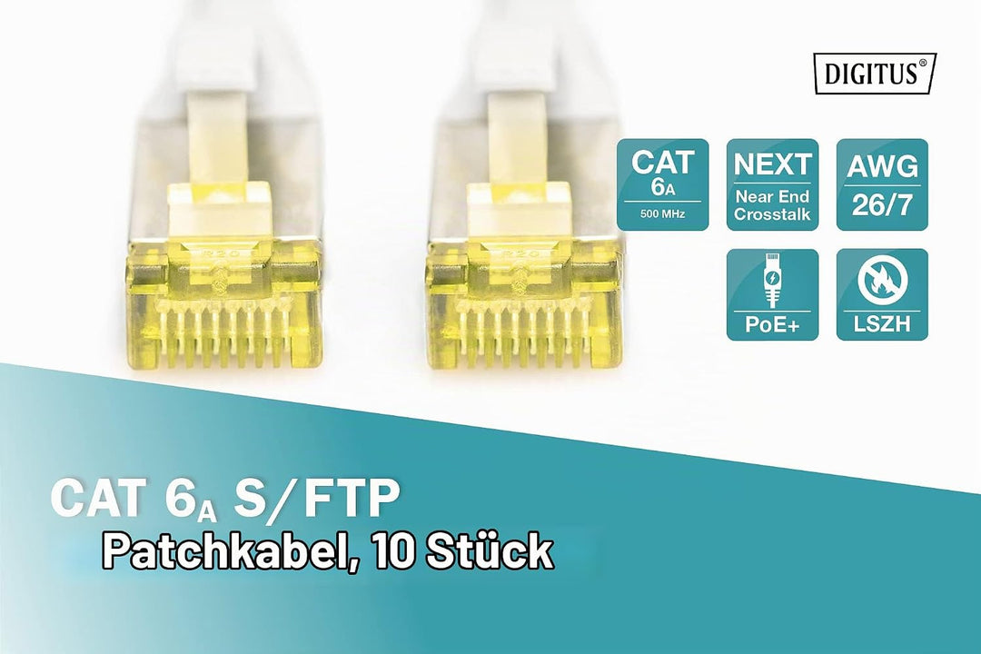 DIGITUS LAN Kabel Cat 6A - 1m - 10 Stück - RJ45 Netzwerkkabel - S/FTP Geschirmt - Kompatibel zu Cat6
