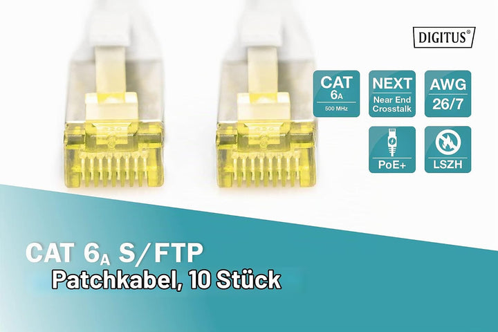 DIGITUS LAN Kabel Cat 6A - 1m - 10 Stück - RJ45 Netzwerkkabel - S/FTP Geschirmt - Kompatibel zu Cat6